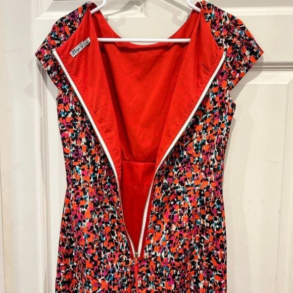 Eliza J Womens Dress Pink Orange Size 4 Sheath Short Sleeve Satin‎ Polyester - Picture 8 of 8